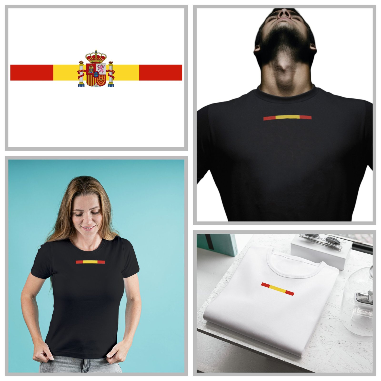 Camiseta 100% algodón con banda de España en la parte superior